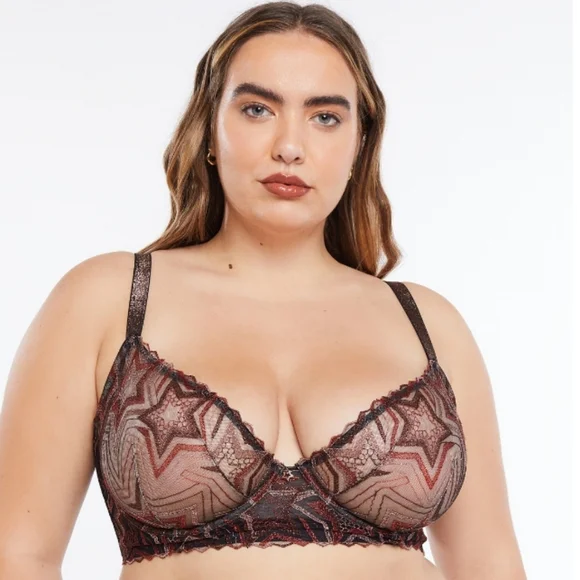 NWT Savage X Fenty Shining Star Unlined Demi Bra 32C Red Starstruck Embroidery - Picture 3 of 9